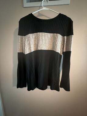 Wiholl Color Block Long Sleeve Ribbed Knit Top Black Size M